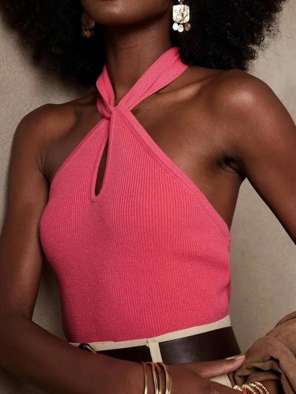 Banana Republic NWOT Preppy Pink Tenniscore Halter Neck Top